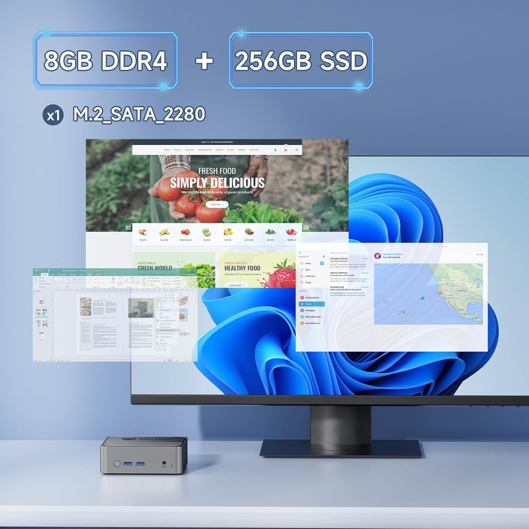BMAX B3 Mini PC, Dual HDMI 4K, Intel N5095 (bis zu 2.9GHz), 8GB RAM + 256GB SSD, Smart Fan, Win 11 P