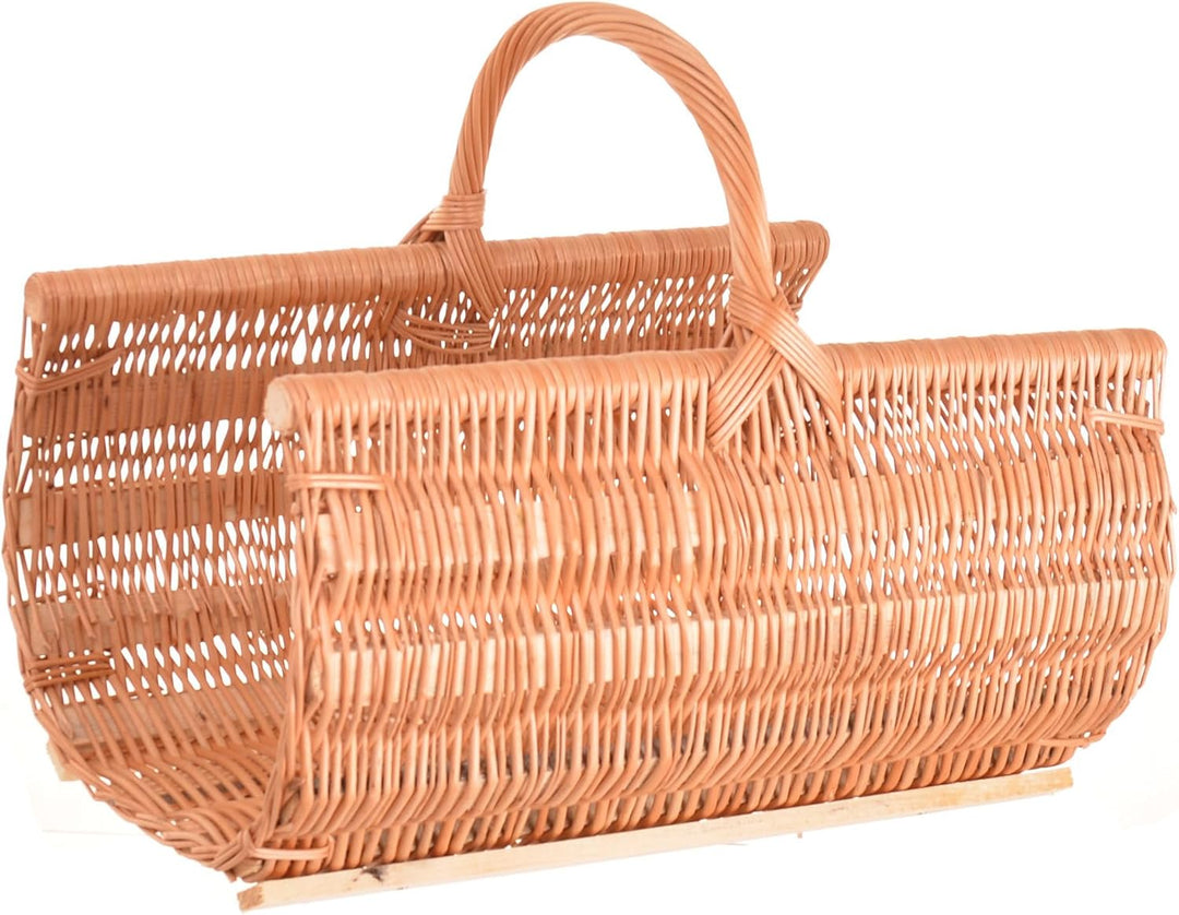Kaminholzkorb 50 x 38 cm aus Weide mit Holzleisten – Stabiler Kaminholzträger – Handgefertigter Korb