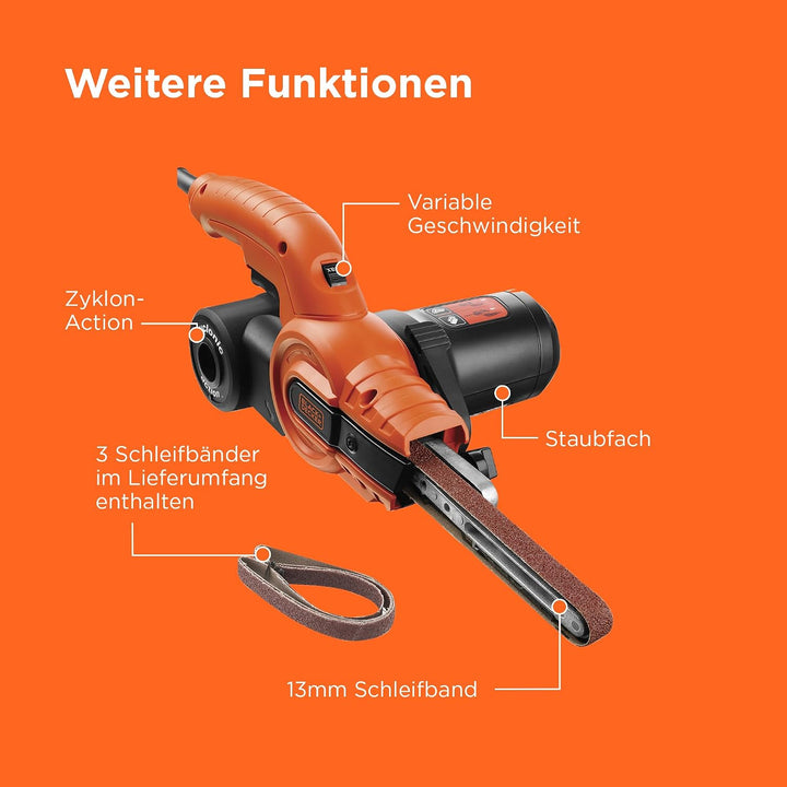 Black+Decker Bandschleifer KA900E mit Absaugung – Schleifmaschine für Holz, Metall, Stein, Gips, Ker