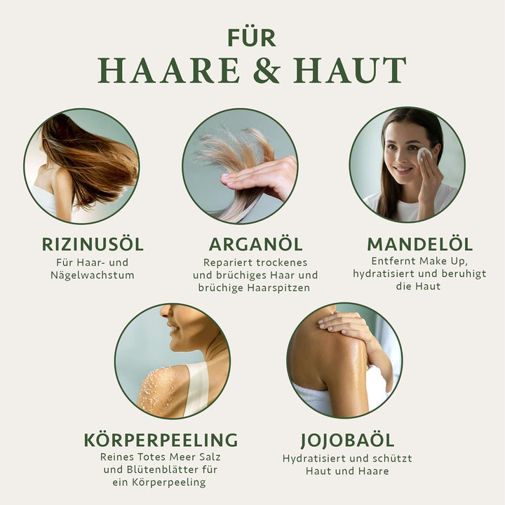 Weihnachtsgeschenke für Frauen - Verwöhnendes Geschenkset Frauen mit BIO Arganöl + Rizinusöl + Mande