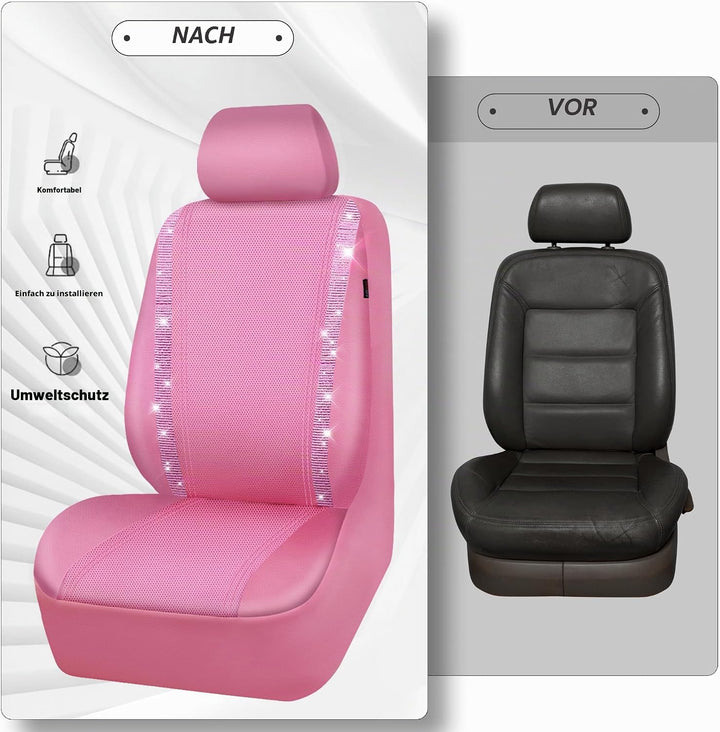 CAR PASS Wasserdicht Leder Autositzbezüge, Bling Diamant 2 Vordersitzbezüge, Glänzend Kristall Glitz