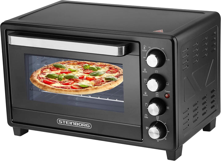 Mini Backofen 35 Liter | 1600 Watt | Pizzaofen | Innenbeleuchtung | Inkl. Backblech und Grillrost |