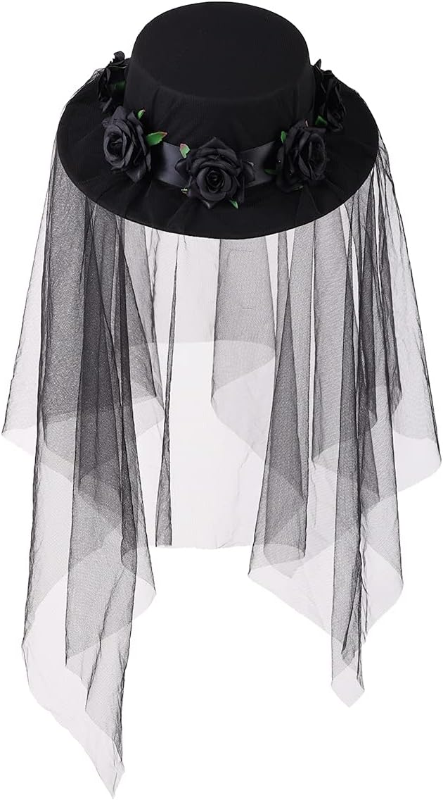 COSDREAMER Frauen Gothic Steampunk Hut unregelmässiger Schleier Thema Partyhut langer Spitzenhut (on
