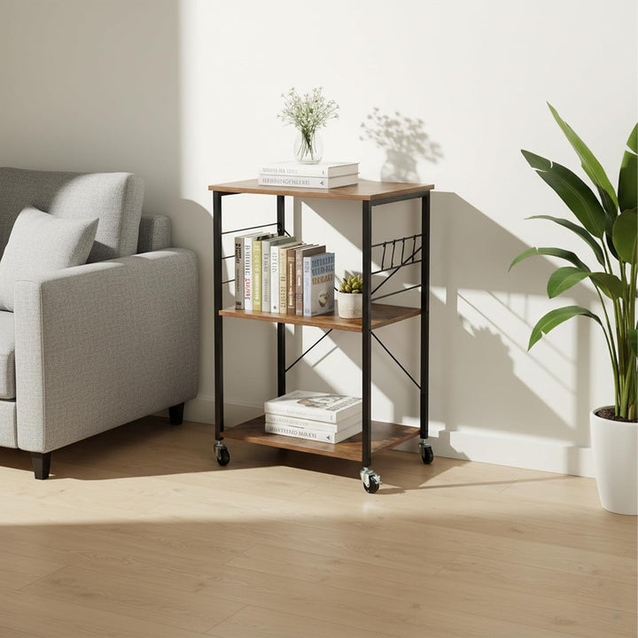 Relaxdays Rollwagen, 3 Ablagen, S-Haken, Küche & Wohnzimmer, HBT: 89x60x40 cm, Beistellwagen mit Rol