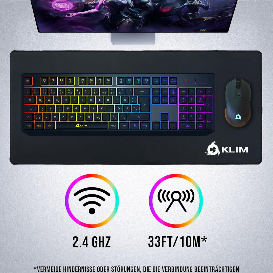 KLIM Chroma Wireless Gaming Tastatur Kabellos QWERTZ + Neue 2022 Version + Langlebig, Ergonomisch, W