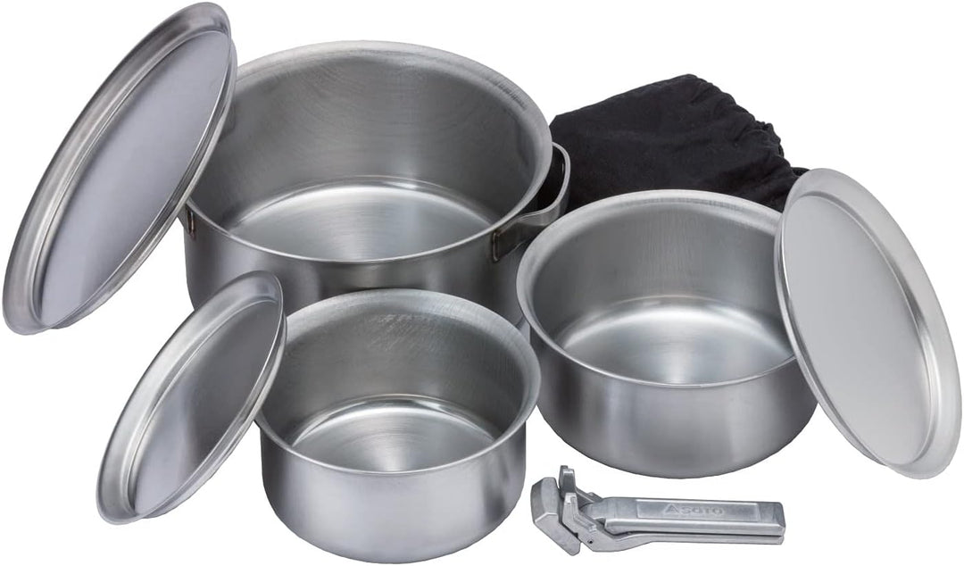 SOTO Gora Pot Set Grau - Hochwertiges stapelbares Edelstahl Topfset, 1l-3l, Grösse Multi Size - Farb