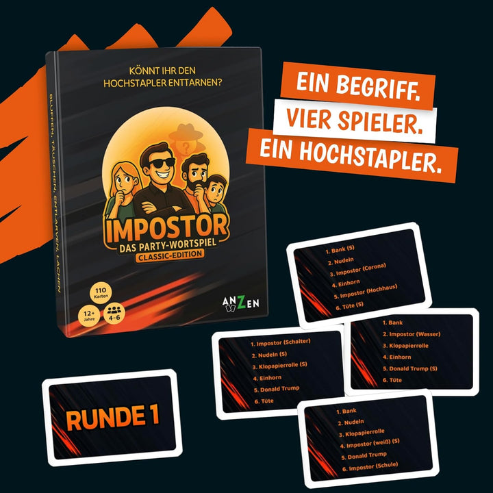 IMPOSTOR - Das Party-Wortspiel - Classic-Edition | Imposter Kartenspiel | Könnt ihr den Hochstapler