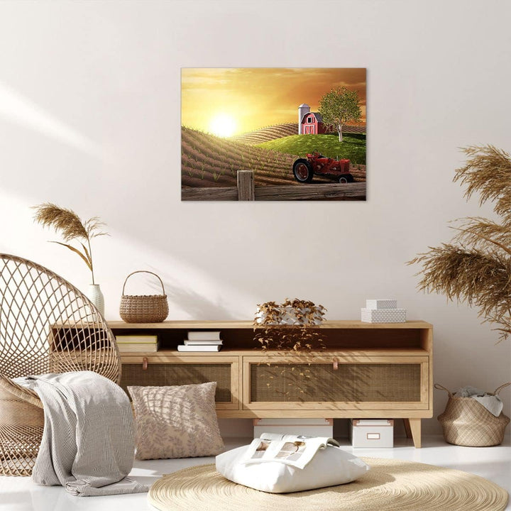 Bilder auf Leinwand Morgen Bauernhof Feld Plantage Leinwandbild 70x50cm Wandbilder Dekoration Wohnzi
