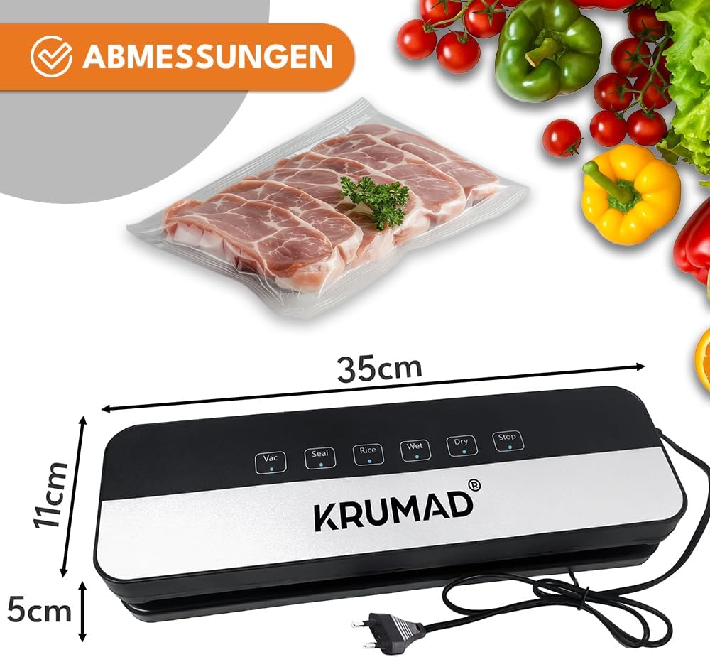 Vakuumiergerät 130W, Vakuumierer für Lebensmittel, 5 Modi, Inkl. 10 Vakuumbeutel 25x20cm, 65kPa Foli
