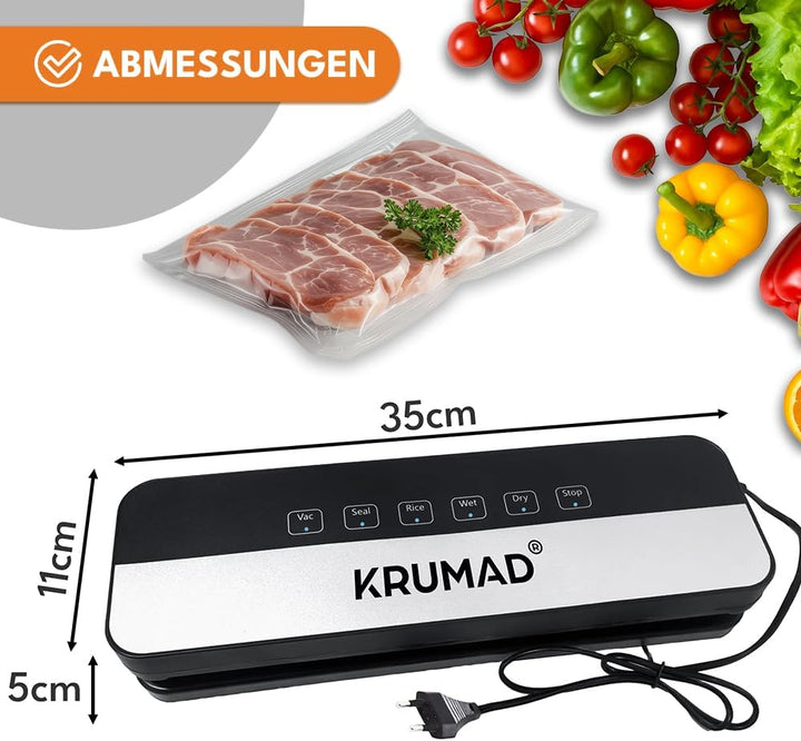 Vakuumiergerät 130W, Vakuumierer für Lebensmittel, 5 Modi, Inkl. 10 Vakuumbeutel 25x20cm, 65kPa Foli