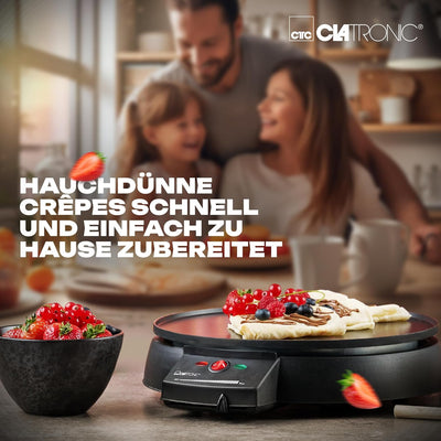 Clatronic CM 3372 Crepe-Maker, antihaft-beschichtete Platte: Ø 29 cm, Set inkl. Teigverteiler, Crepe