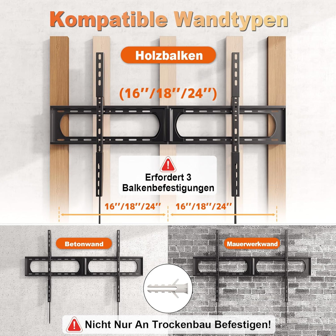 Universal TV-Wandhalterung Ultra Slim für 37-140-Zoll-TVs - Schwerlast TV Halterung bis zu 125 kg, M