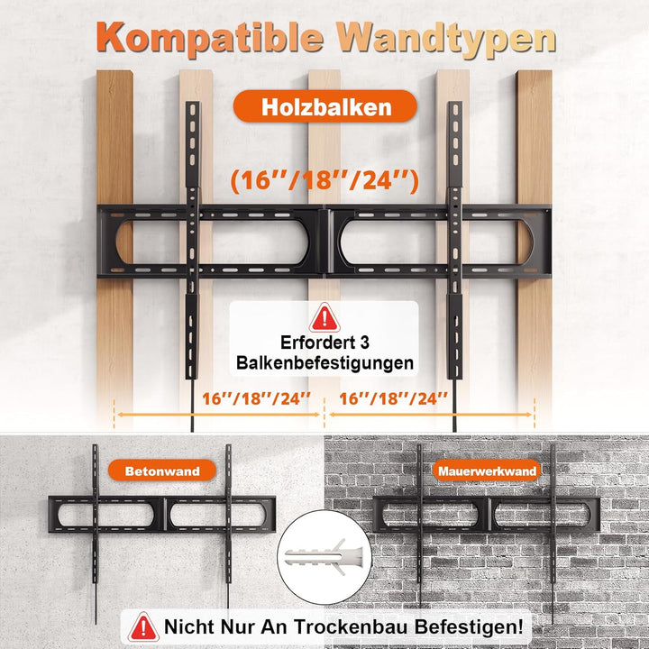 Universal TV-Wandhalterung Ultra Slim für 37-140-Zoll-TVs - Schwerlast TV Halterung bis zu 125 kg, M