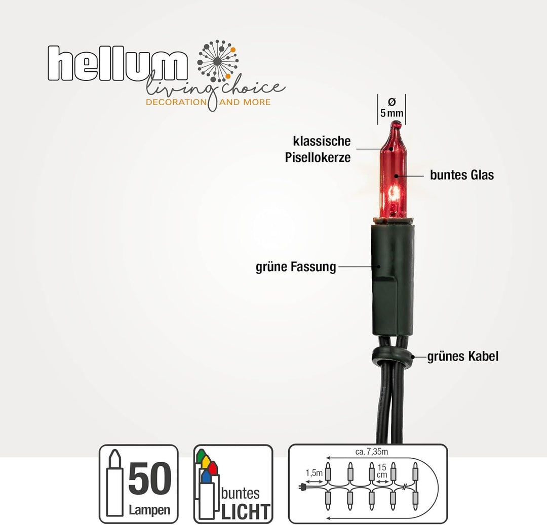 hellum Lichterkette innen mit 50 LED, mini Lichterkette bunte Lichter beleuchtete 7,35m, Lichterkett