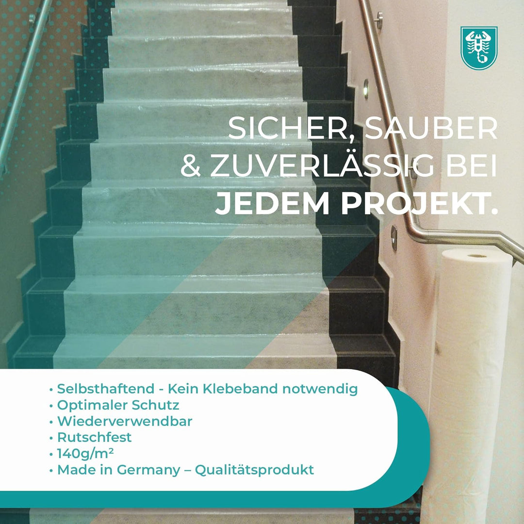 Abdeckvlies 1 m x 50 m weiss 140g/m² selbsthaftend haftend Bodenschutz Schutzvlies Treppenvlies