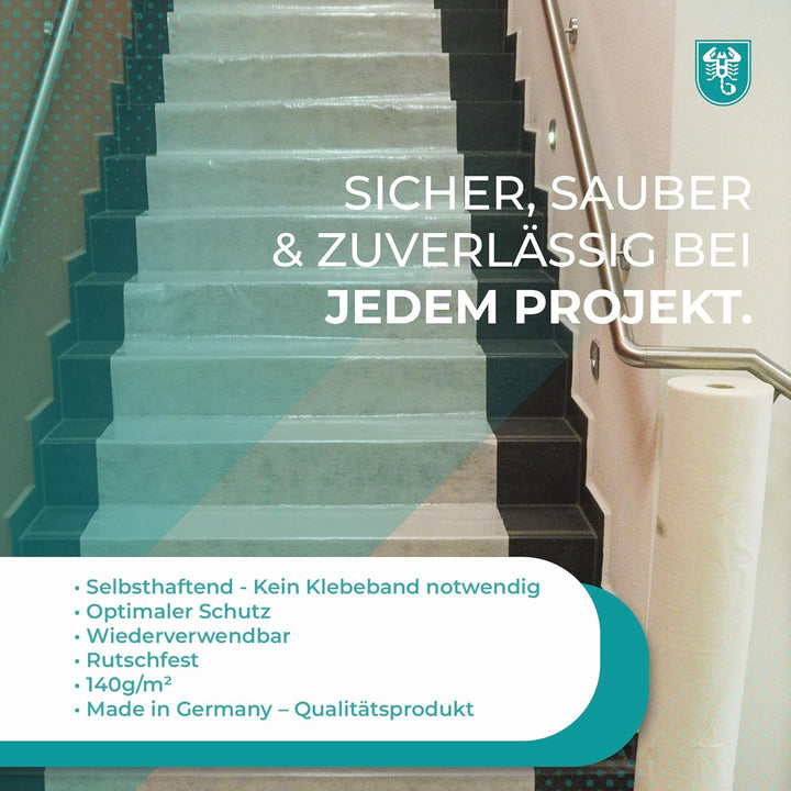 Abdeckvlies 1 m x 50 m weiss 140g/m² selbsthaftend haftend Bodenschutz Schutzvlies Treppenvlies