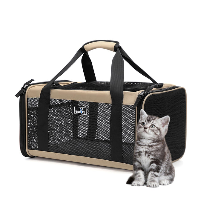 Wakytu transportbox Katze，Fluggenehmigter erweiterbarer Haustiertransportbeutel für kleine Katzen, F