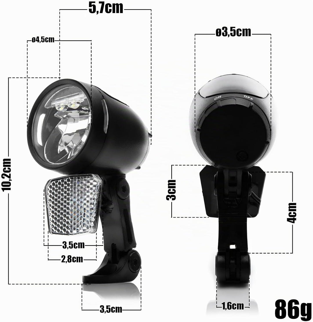 LED-Vorderlicht Frontscheinwerfer 80 Lux mit Standlicht, Taglicht und Helligkeitssensor, Schwarz