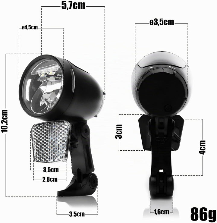 LED-Vorderlicht Frontscheinwerfer 80 Lux mit Standlicht, Taglicht und Helligkeitssensor, Schwarz