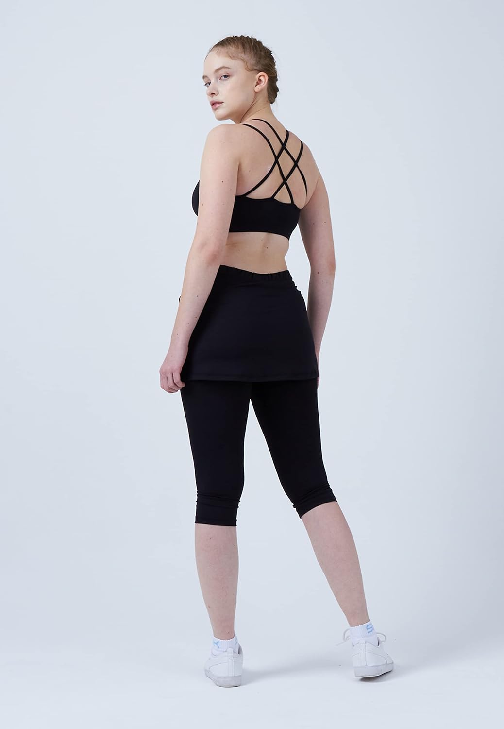 Sportkind Mädchen & Damen 2-in-1 Tennisrock mit Taschen & 3/4 Capri Leggings, Laufrock, Yogahose mit