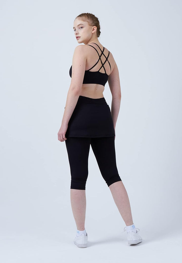 Sportkind Mädchen & Damen 2-in-1 Tennisrock mit Taschen & 3/4 Capri Leggings, Laufrock, Yogahose mit