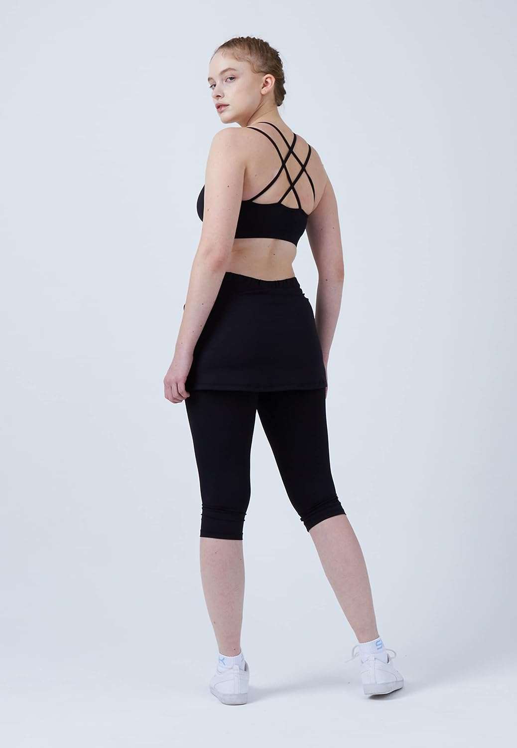 Sportkind Mädchen &amp; Damen 2-in-1 Tennisrock mit Taschen &amp; 3/4 Capri Leggings, Laufrock, Yogahose mit