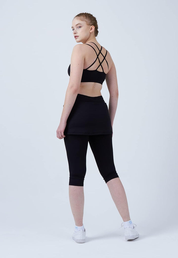 Sportkind Mädchen &amp; Damen 2-in-1 Tennisrock mit Taschen &amp; 3/4 Capri Leggings, Laufrock, Yogahose mit