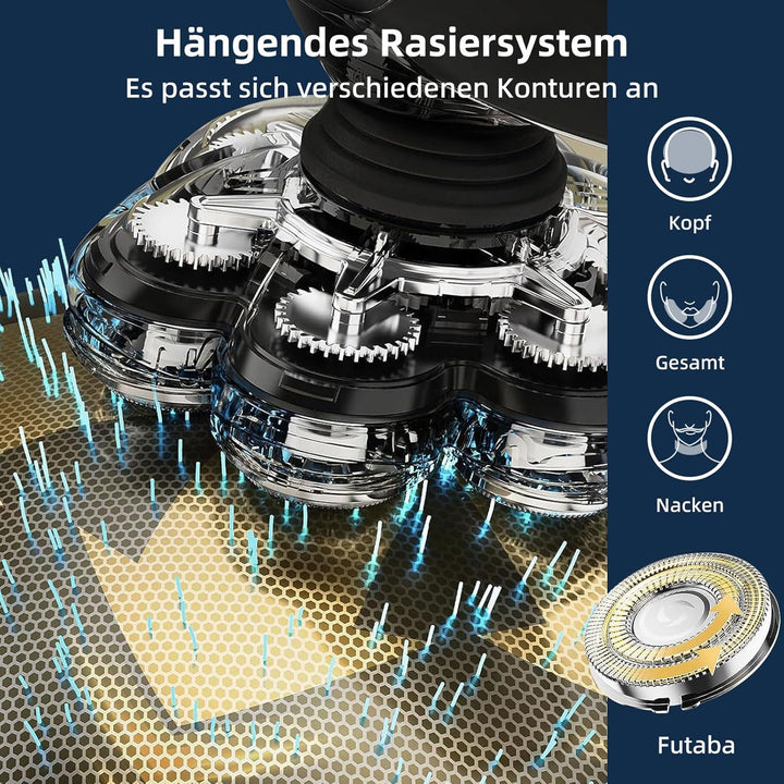 Rasierer Herren Elektrisch, 7 in 1 Elektrorasierer Herren mit 7 Rotierende Scherköpfe, IPX7 Wasserdi