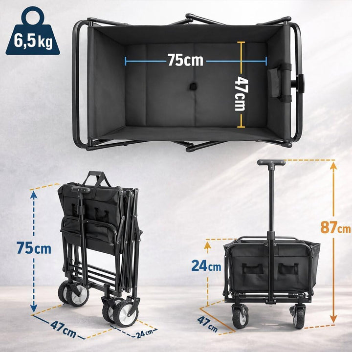 BigDean Bollerwagen faltbar bis 80kg grau schwarz kompakter Faltbollerwagen | Transportwagen klappba
