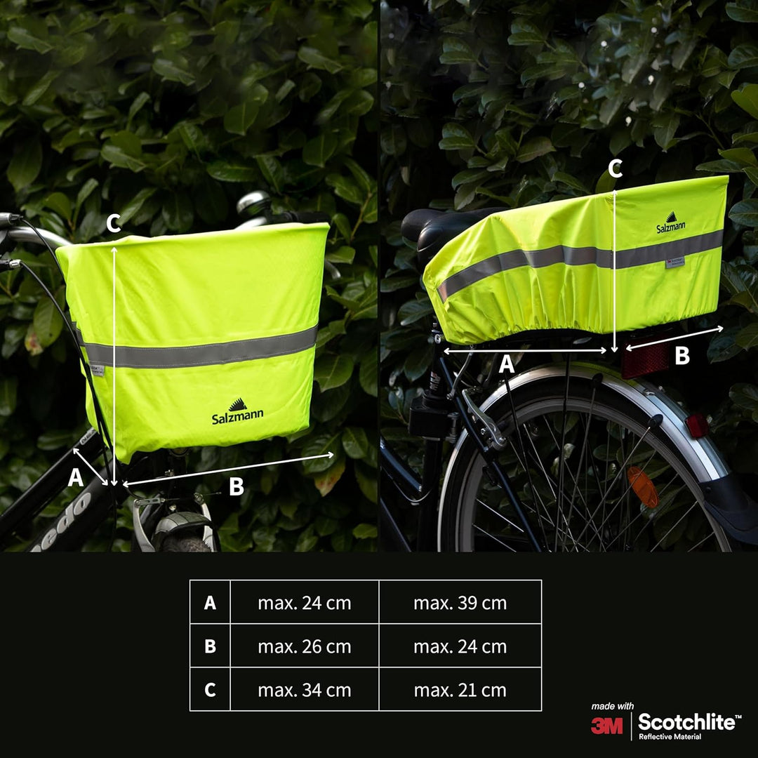 Salzmann 3M Reflektierender Regenschutz für Fahrradkörbe - wasserdichte Korbabdeckung - Hergestellt