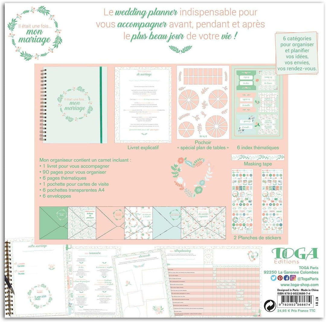 DRAEGER PARIS 1886 KT81 Mariage Fleuri Schreibwaren-Set, Mein Hochzeits-Organizer, Papier, Grün/Lach