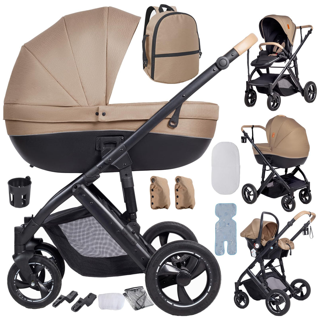 Doraystar Kinderwagen 4 in 1, Kombikinderwagen 4 in 1 mit Zwei Umkehrbaren Schiebemodi, Kinderwagen