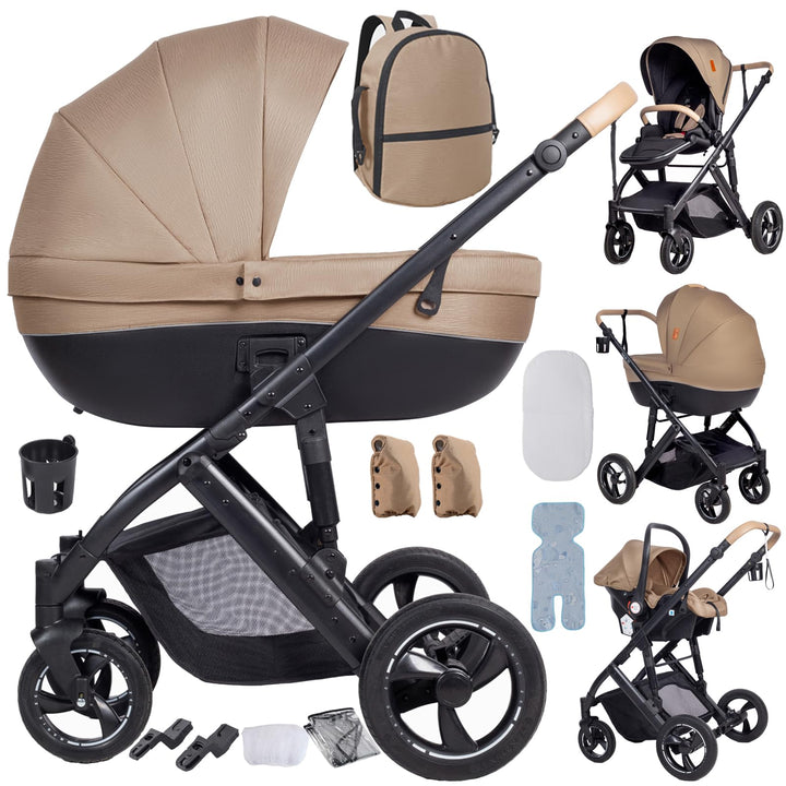 Doraystar Kinderwagen 4 in 1, Kombikinderwagen 4 in 1 mit Zwei Umkehrbaren Schiebemodi, Kinderwagen