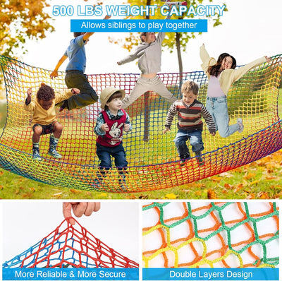 MENAYODA Kletternetz Spielplatz, Schwerlast Doppellagiges Schutznetz Kinder Klettergerüst Schaukel,