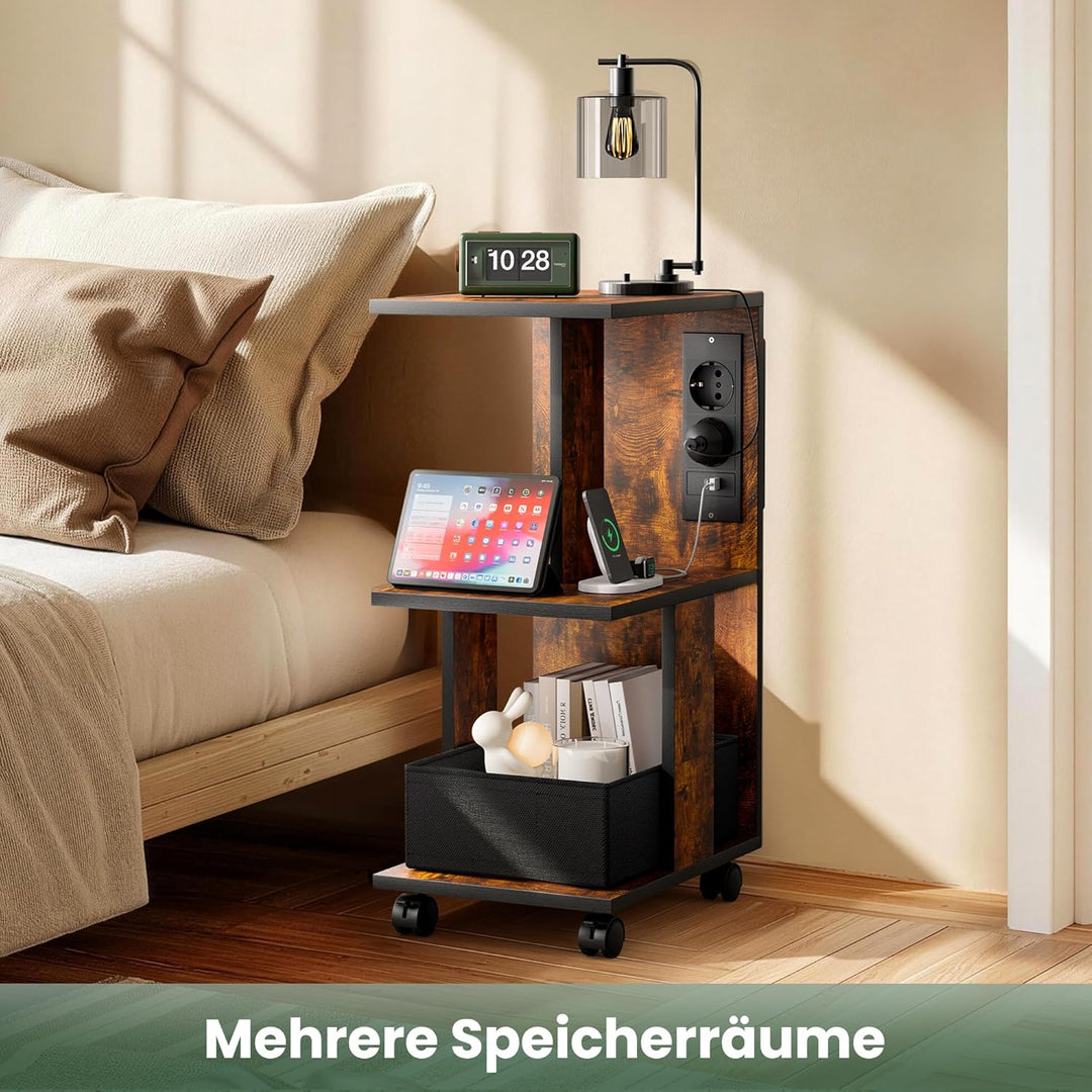 Pamapic Beistelltisch, Nachttisch mit Steckdose, Beistelltisch Schmal, 3 Ablagen C-Form Sofatisch,Co