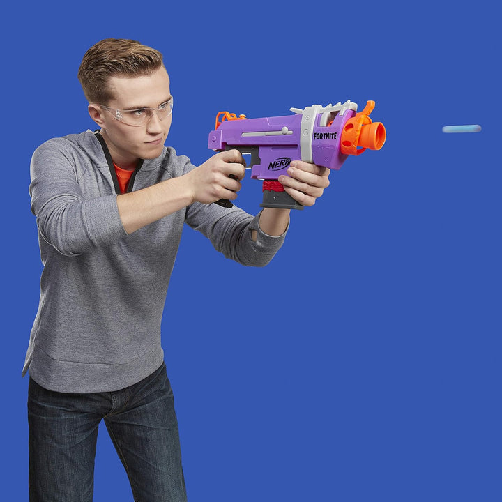 NERF Fortnite SMG-E Blaster -- Motorized Dart Blasting -- 6-Dart Clip, 6 Official Elite Darts -- for