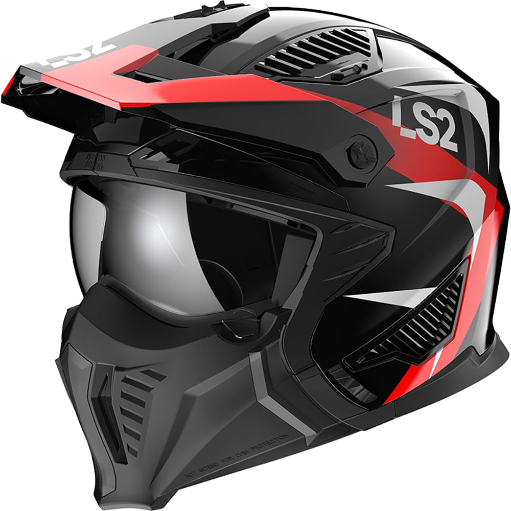 LS2, Jet modularhelme motorrad DRIFTER Triality Red 2206, M M Red black, M Red black