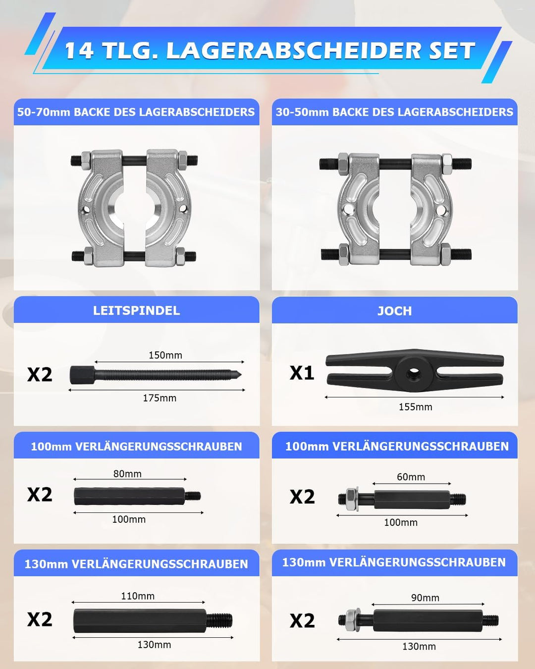 DAYUAN 12 TLG Lagerabzieher Set Polradabzieher Trennmesser Satz Lager Abzieher inkl. Koffer Blau, Bl
