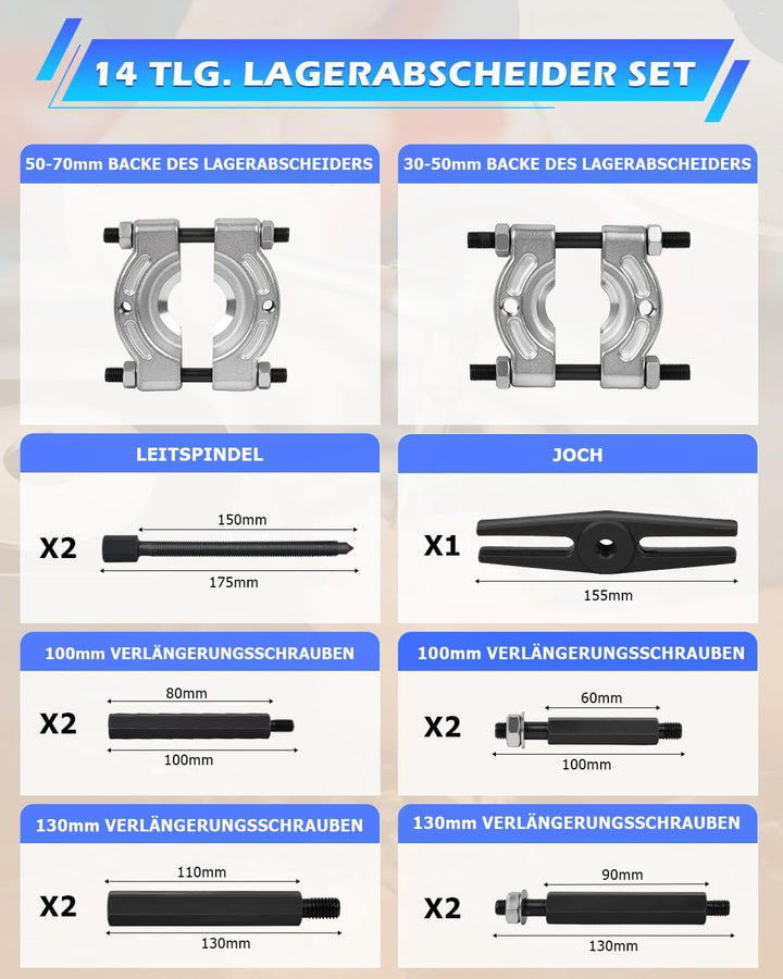 DAYUAN 12 TLG Lagerabzieher Set Polradabzieher Trennmesser Satz Lager Abzieher inkl. Koffer Blau, Bl