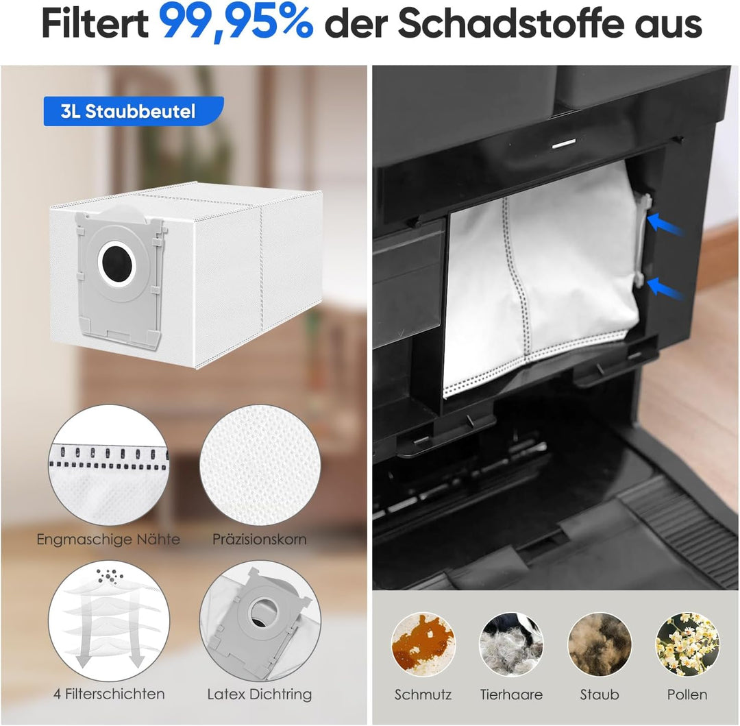 Zubehör für Ecovacs Deebot X9 PRO OMNI, 1*Hauptbürste, 2*Wischwalze, 4*Staubbeutel, 4*Seitenbürsten,