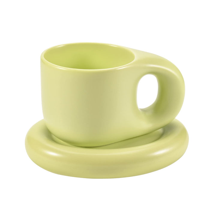 Koythin Keramik Kaffee Chubby Tasse mit Untertassen Set, Kreative und Niedliche Chubby Kaffeebecher