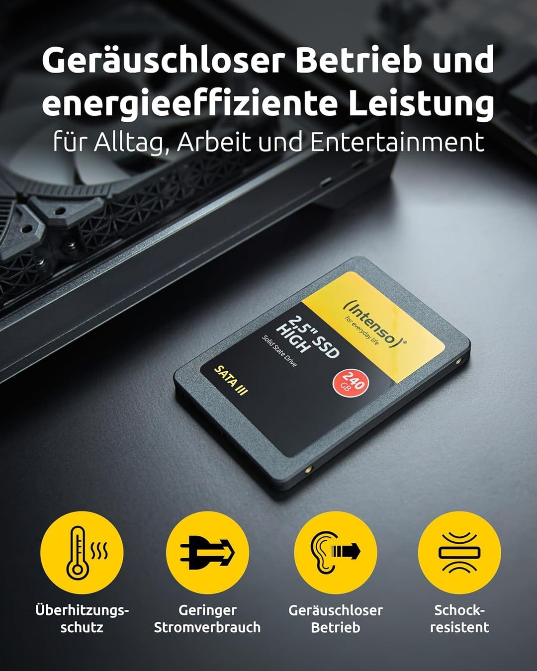 Intenso Interne 2,5" SSD SATA III High, 960 GB, 520 MB/Sekunden, Schwarz 960GB Sata 2,5" High