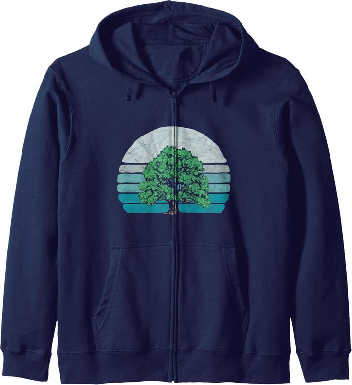 Sweet Oak Tree Sketch & Retro Sunset 80s Outdoor Graphic Kapuzenjacke