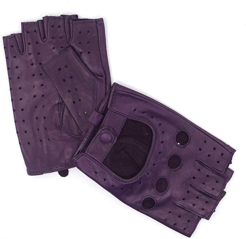 Harssidanzar Lady Fingerlose Lederhandschuhe Schaffell Single Line Half Finger GL012 L Violett, L Vi