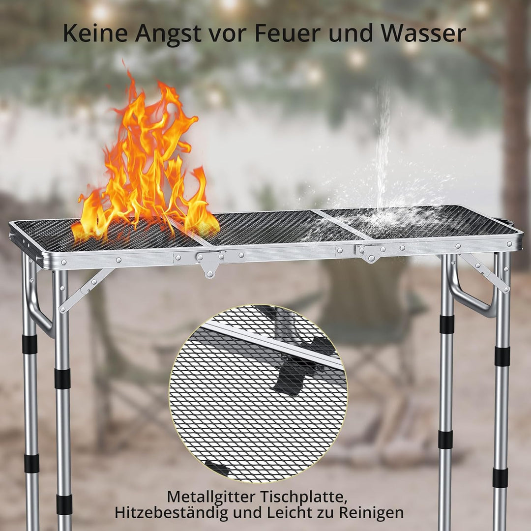 Anbte Campingtisch Klapptisch 87x40cm Aluminium Rahmen 3 Höhenverstellbar 26/48/70cm Koffertisch mit
