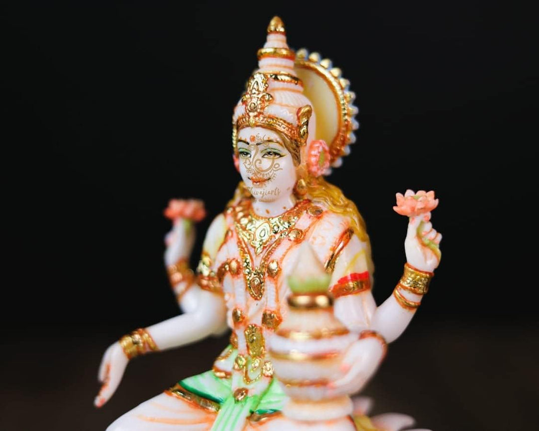 SHIVAJI ARTS Laxmi Statue, Marmor, Weiss, 18 cm
