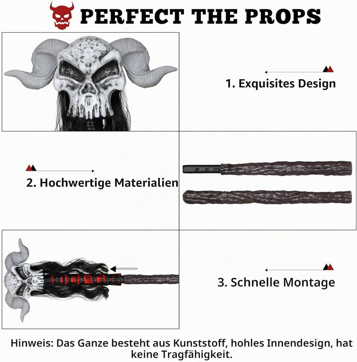 Spinosaurus 96,5 cm Halloween Zauberer Staff Voodoo-Schädelstab Böses Schaf Horn Ältere Zauberstab G