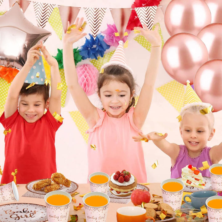 89 Stück Baby Girl Geburtstag Party Geschirr Ballon,Pappteller Set einschliesslich Tischdecke Teller