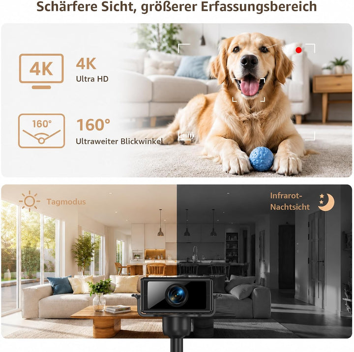 Mini Kamera 4K WLAN Überwachungskamera Innen, WiFi Kamera mit Handy APP, Live-Übertragung, Nachtsich