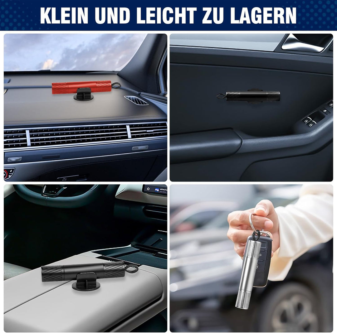 3 Stück 2-in-1 Gurtschneider Notfallhammer mit 2 Testglas & Gurtschneider | Sicherheitshammer aus Wo